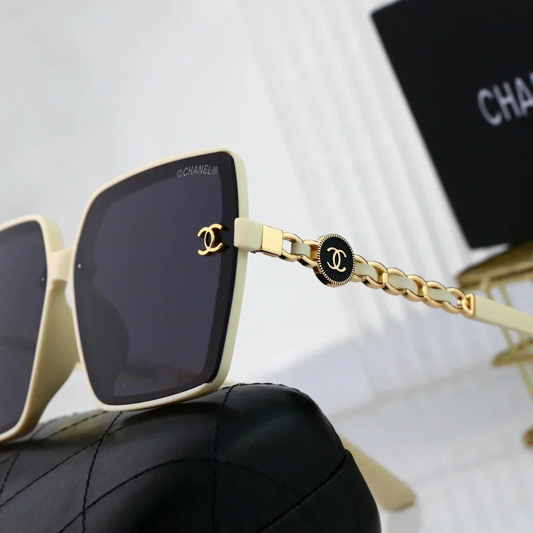 2025 Trendy large frame metal chain sunglasses