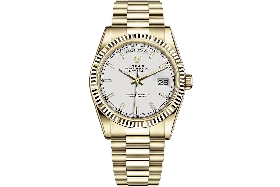 2025 Smartwatch Day-Date 128238 Gold model with white dial